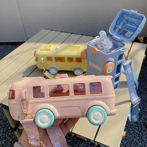 Bus Shape Water Bottle with Straw for Kids