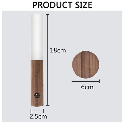 Smart Motion LED Wood Night Light – USB Rechargeable Lamp - Nuvenza