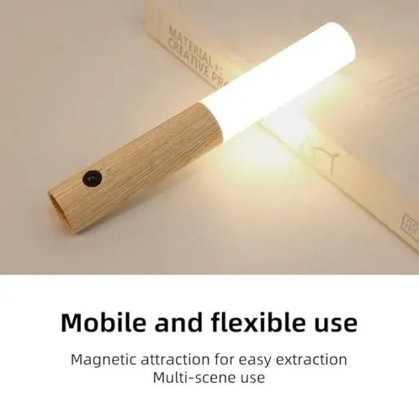Smart Motion LED Wood Night Light – USB Rechargeable Lamp - Nuvenza