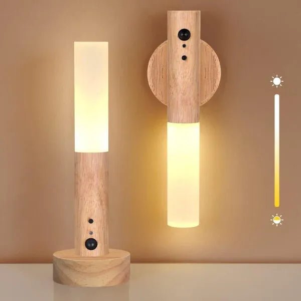 Smart Motion LED Wood Night Light – USB Rechargeable Lamp - Nuvenza